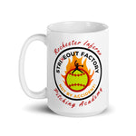 Strike Out Factory Logo White glossy mug